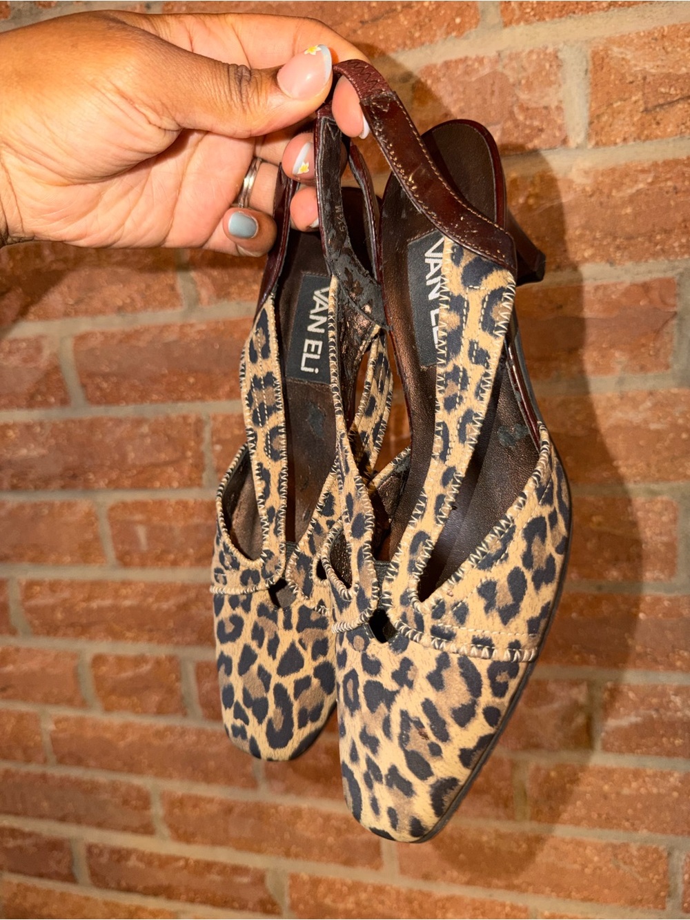 Vaneli Leopard Print Slingback Mules in Brown and Black